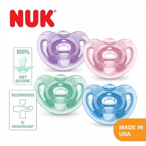 NUK Sensitive Silicone Soother | Pacifier | 100% Soft Silicone | Comfy Orthodontic Pacifier | Recommended by Pediatricians | 1pcs/ Box | Made in USA